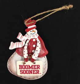 Hanna's Handiworks Boomer Sooner Tin Snowman Ornament