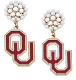 Canvas OU Pearl Cluster Enamel Drop Earrings