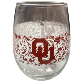 Indigo Falls OU Floral Stemless Wine Glass 15oz