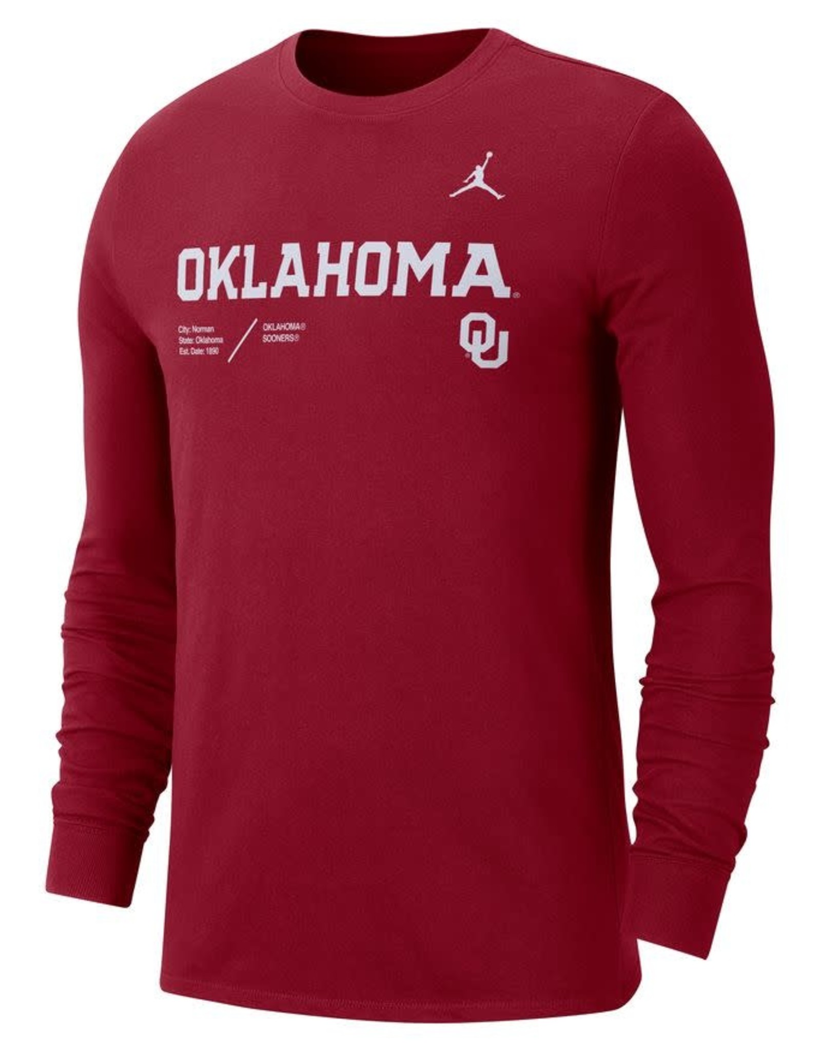 Jordan Men's Jordan Crimson Oklahoma DriFit Cotton Long-sleeve Team Tee