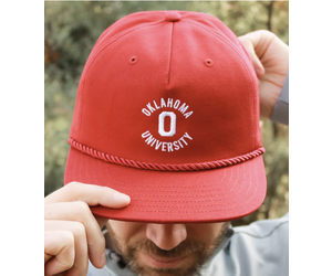 Red & West NCAA Oklahoma Sooners Old School Flat Brim 5 Panel Rope Hat-  Adjustable Snapback