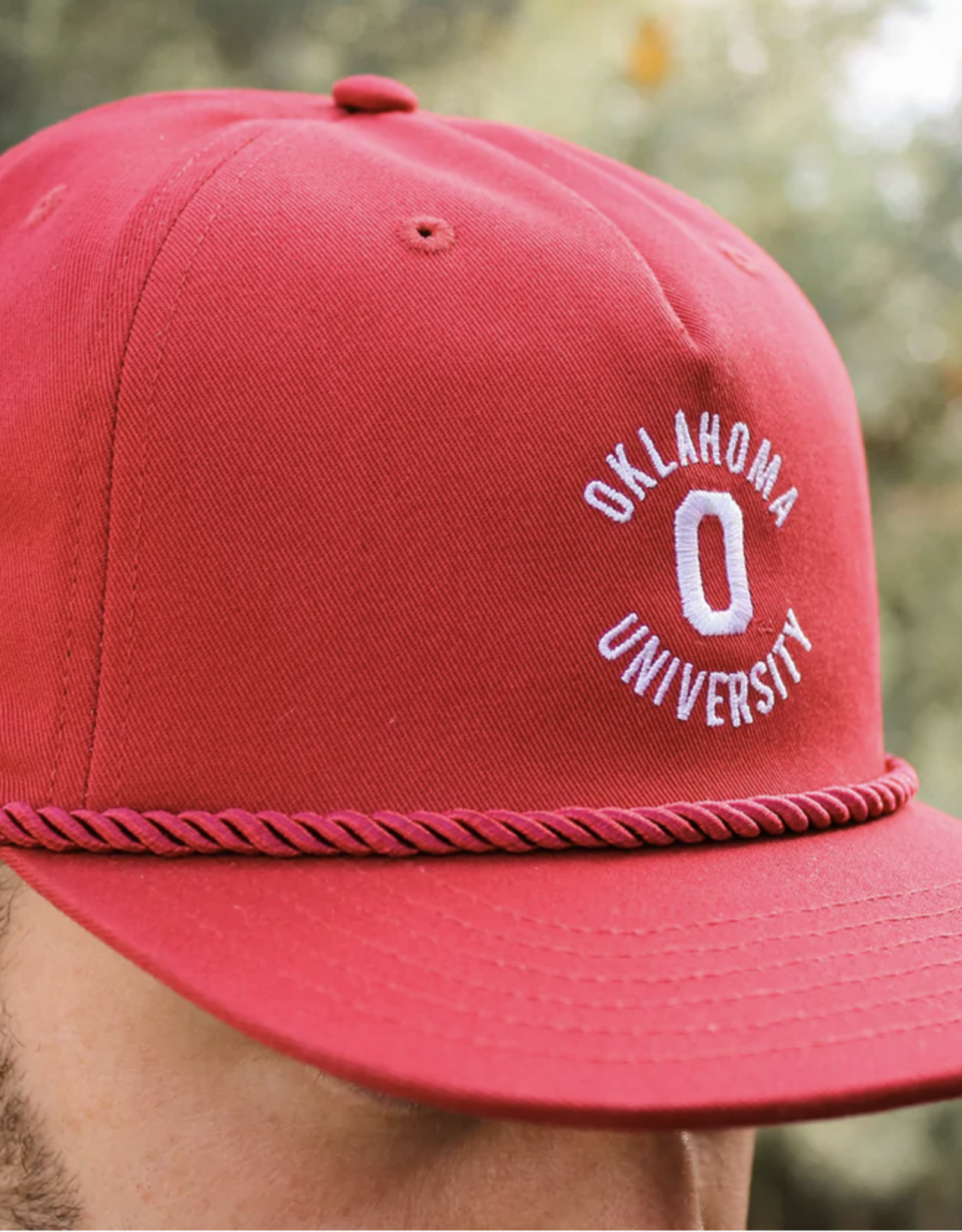 Red & West NCAA Oklahoma Sooners Old School Flat Brim 5 Panel Rope Hat-  Adjustable Snapback