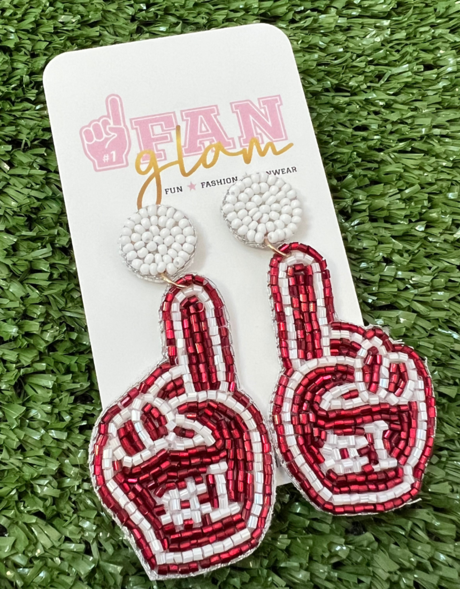 Fan Glam #1 Beaded Foam Finger Earrings
