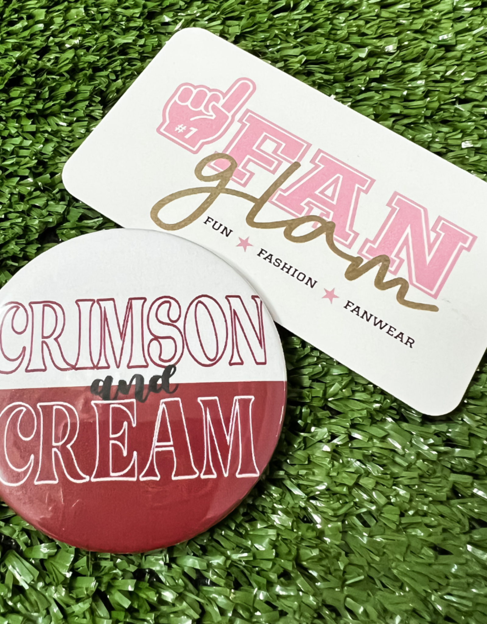 Fan Glam Crimson and Cream Button 2.25"