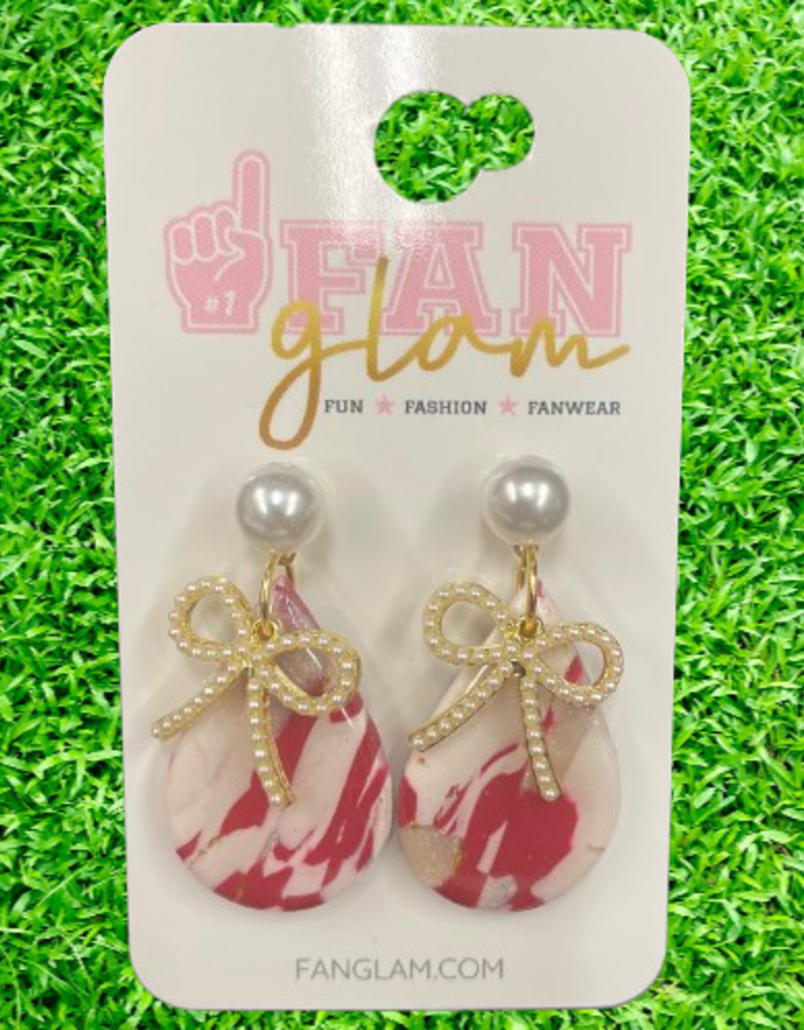 Fan Glam Fan Glam Clay Marble Bow/Pearl Dangle