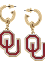 Canvas OU Enamel Drop Hoop Earrings