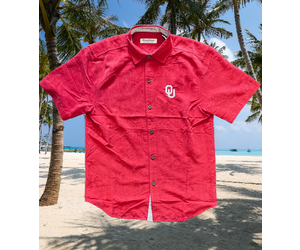 Tommy Bahama Oklahoma Sooners Mens Red Coconut Point Playa Flora Short  Sleeve Dress Shirt