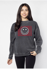 Chicka-d Women's Oklahoma Smiley Charcoal Campus Crew Sweatshirt