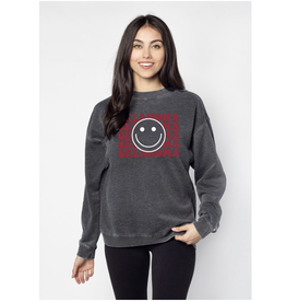 Chicka-d Women's Oklahoma Smiley Charcoal Campus Crew Sweatshirt