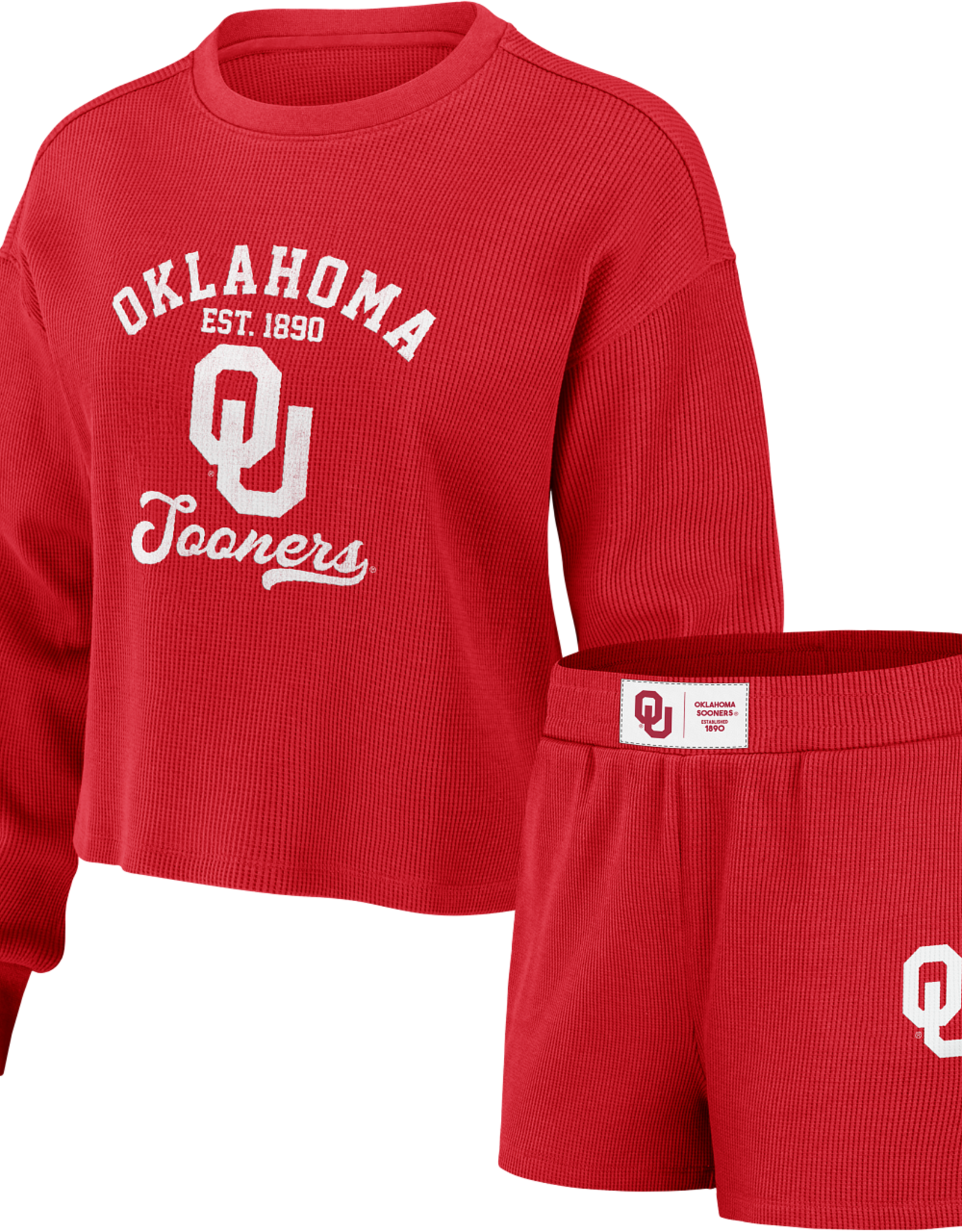 Wear By Erin Andrews Womens OU LS Tee & Short Waffle Lounge Set