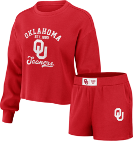 Wear By Erin Andrews Womens OU LS Tee & Short Waffle Lounge Set