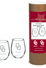 Campus Crystal OU Mom/Dad Stemless Wine Glass Set (2 glasses)