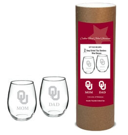 Campus Crystal OU Mom/Dad Stemless Wine Glass Set (2 glasses)