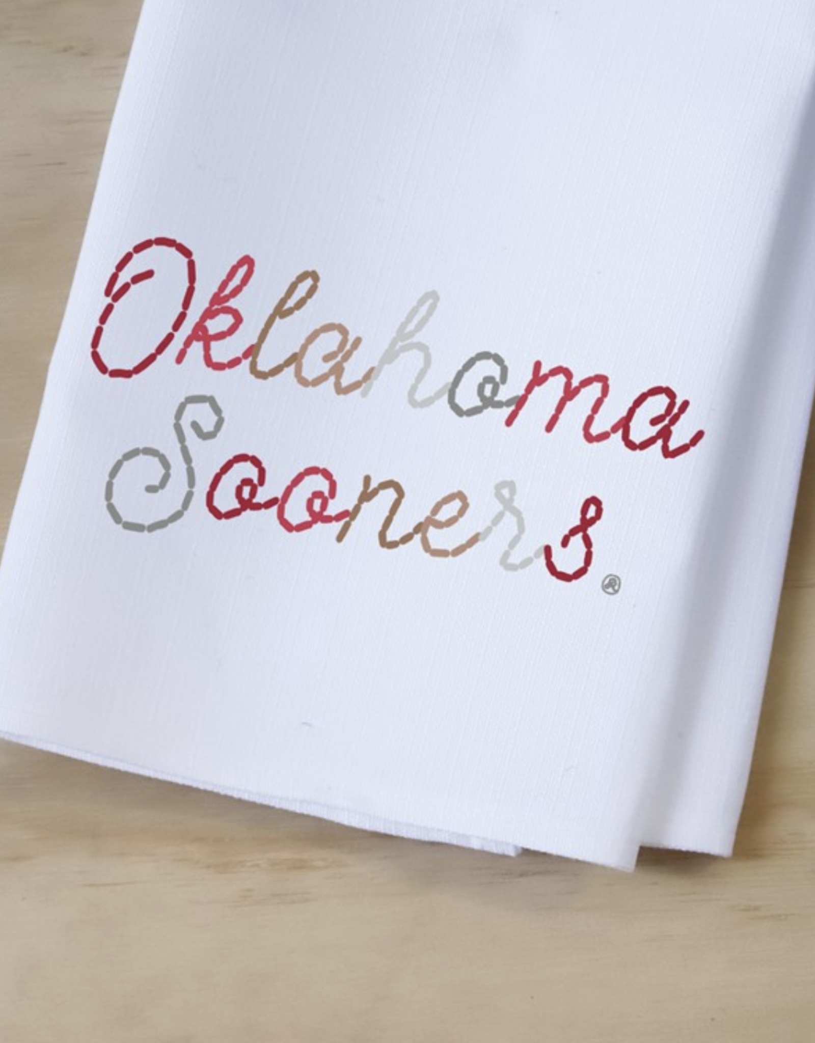 Little Birdie Oklahoma Sooners Stitched Script Tea Towel