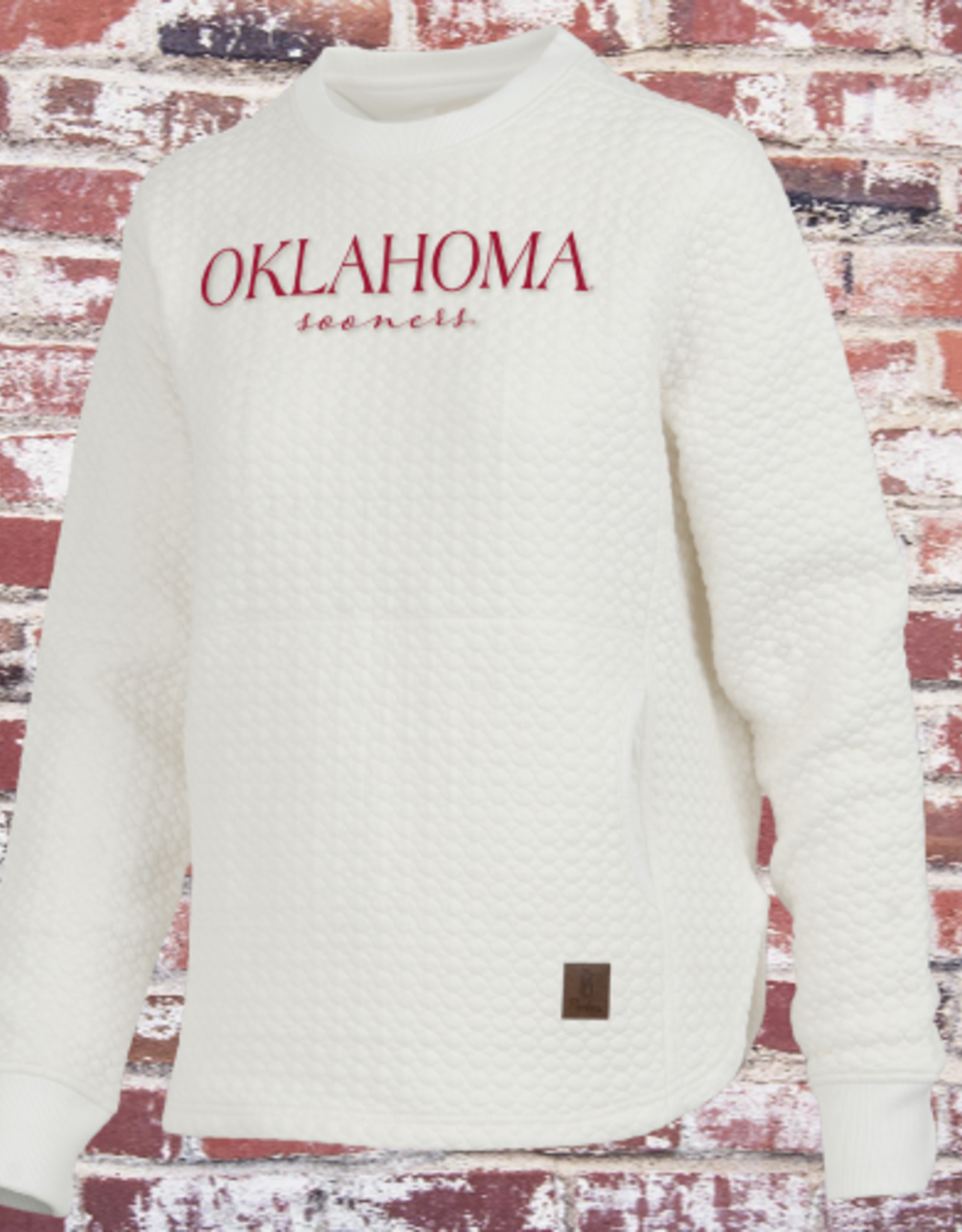 Pressbox Womens Oklahoma Champagne LS Cable-Knit Crew