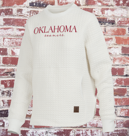 Pressbox Womens Oklahoma Champagne LS Cable-Knit Crew