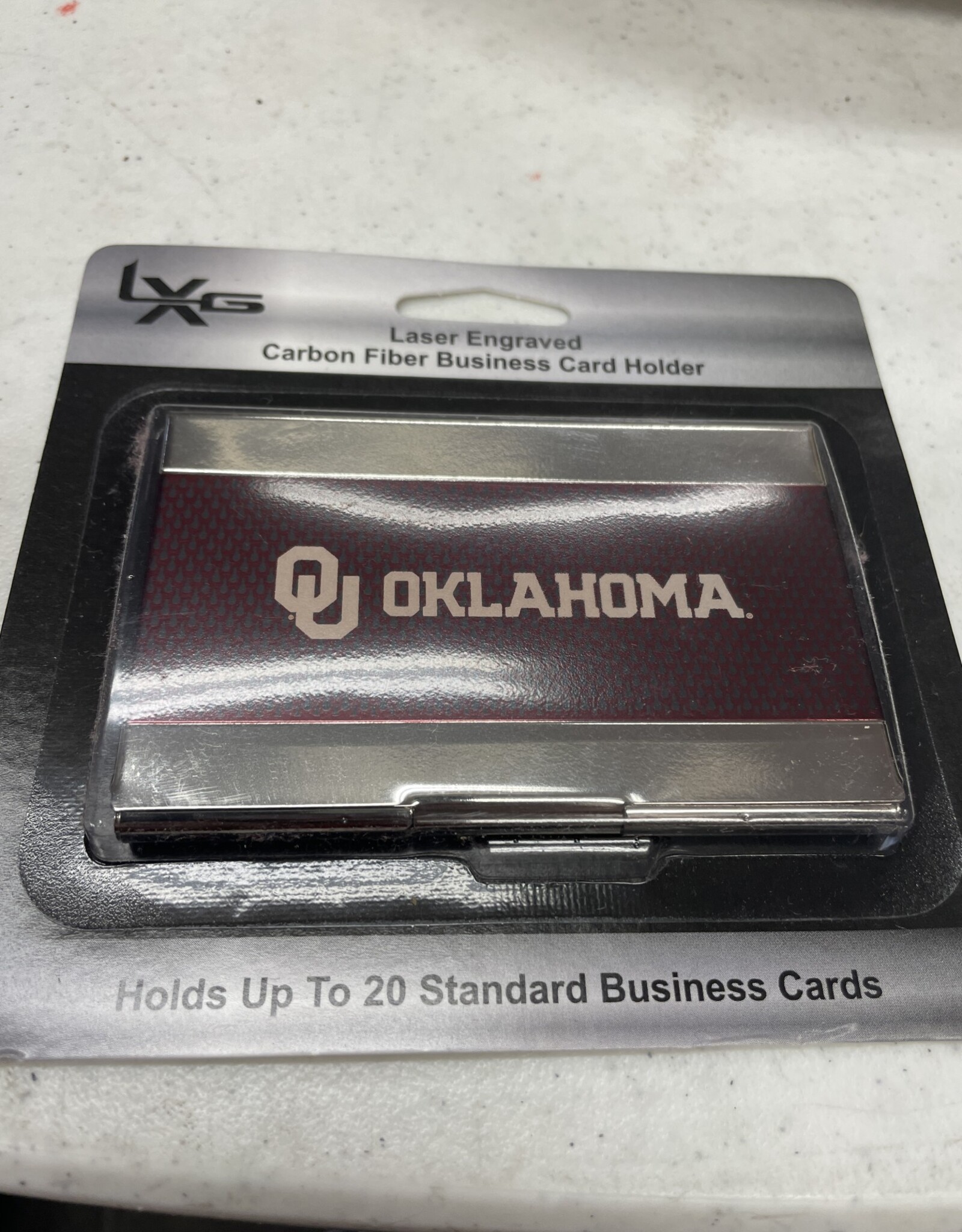 LXG LXG OU Oklahoma Crimson Carbon Fiber Bus. Card Holder