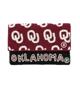 Fan Glam OU Oklahoma Beaded Mini Clutch