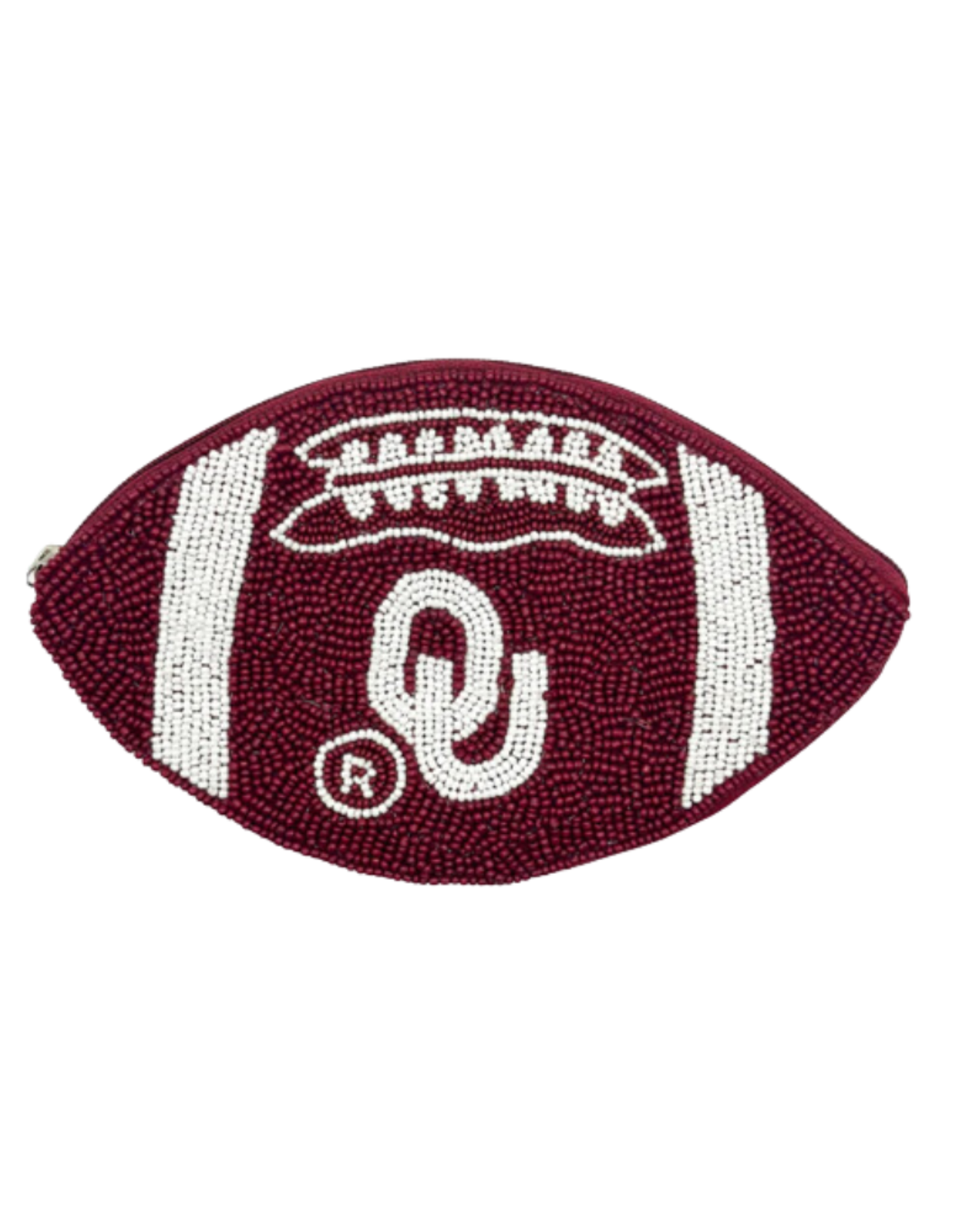 Fan Glam OU Football Shape Beaded Coin Purse