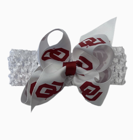 USA Licensed Bows Oklahoma Sooner Crochet Headband w/ Jr Bow