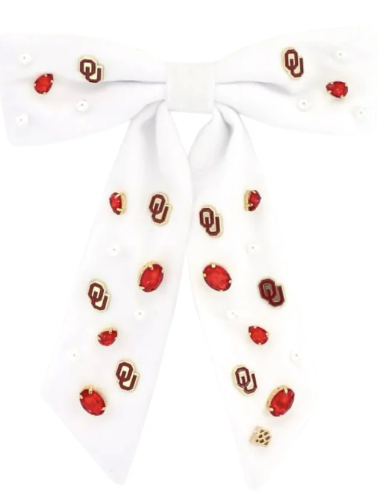Brianna Cannon White Jeweled OU Bow Barette