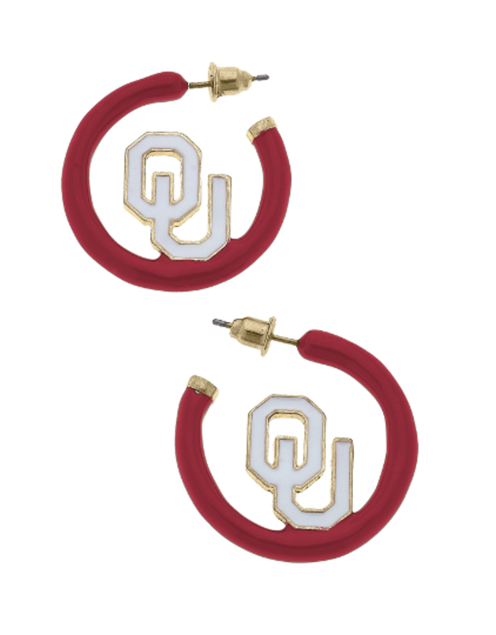 Canvas OU Enamel White & Crimson Logo Hoop Earring