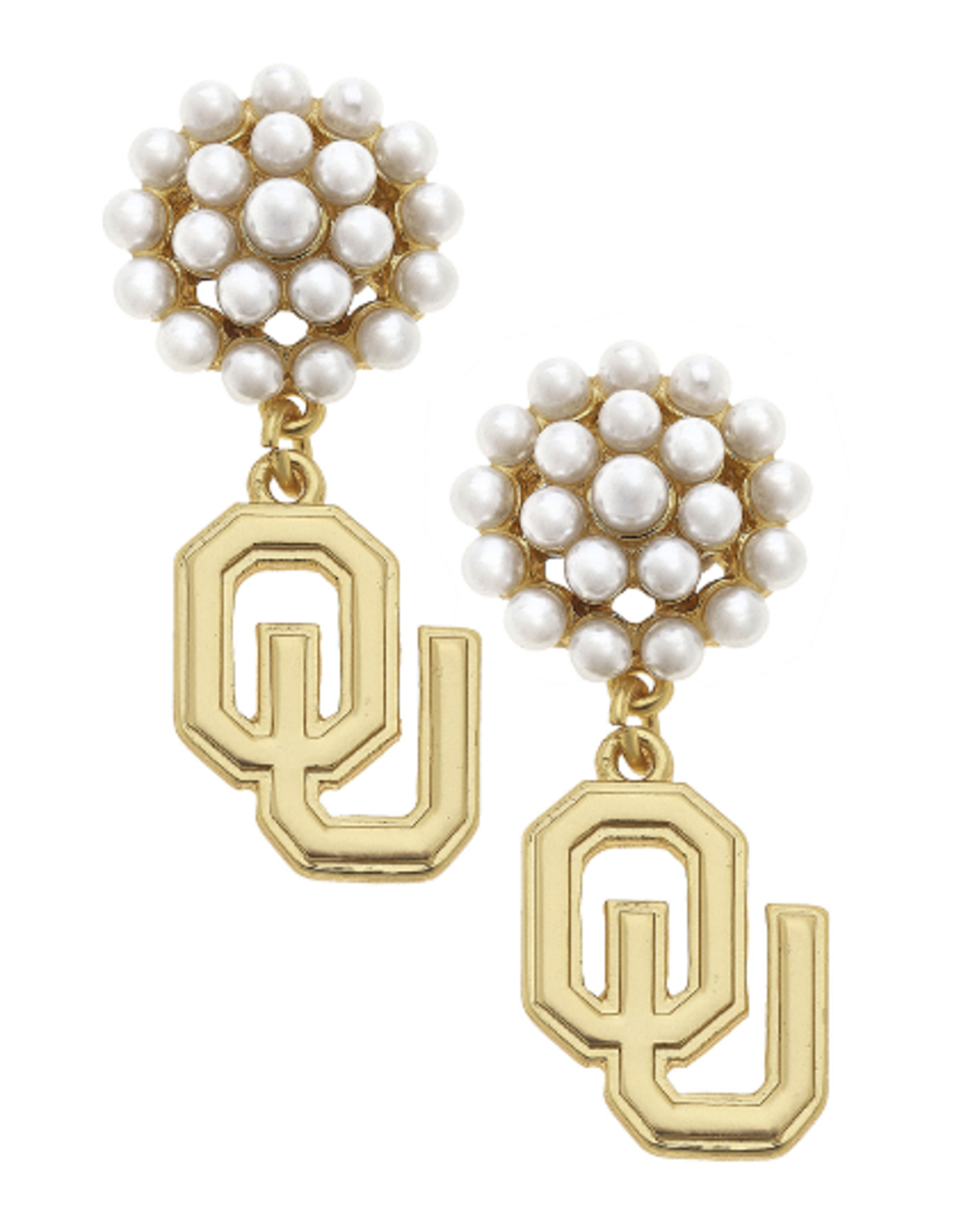 Canvas OU Pearl Cluster 24k Gold Plated Logo Earrings