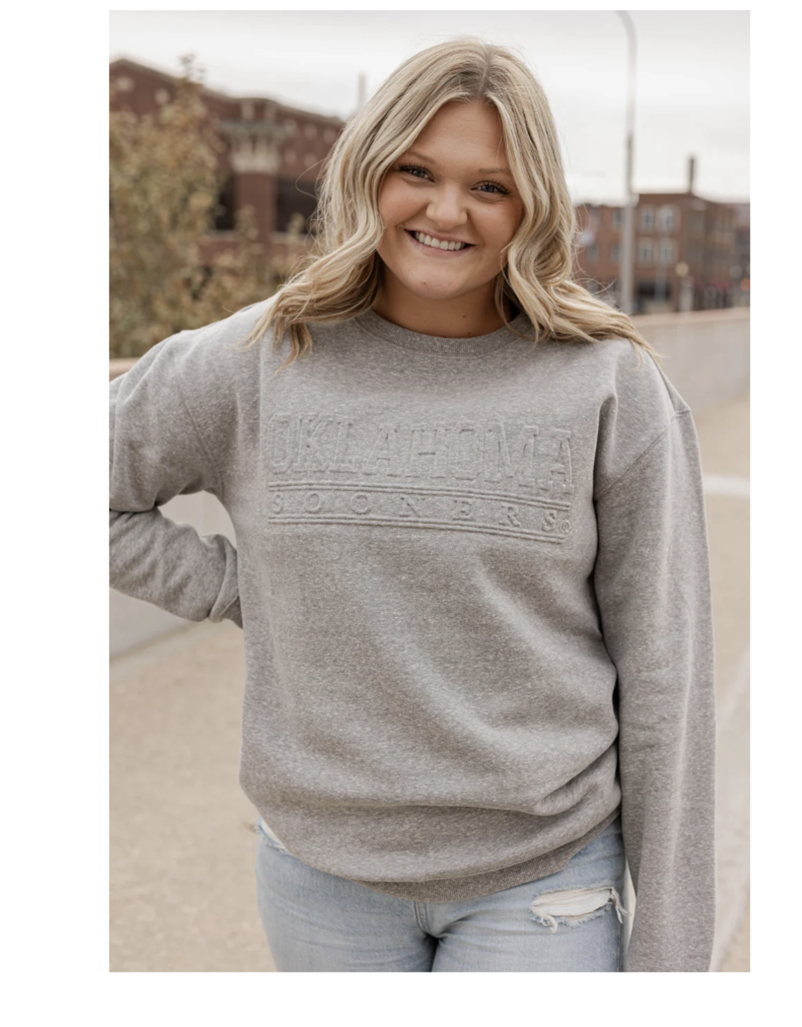 Gameday Social Unisex Oklahoma Sooners Embossed Gray Crew