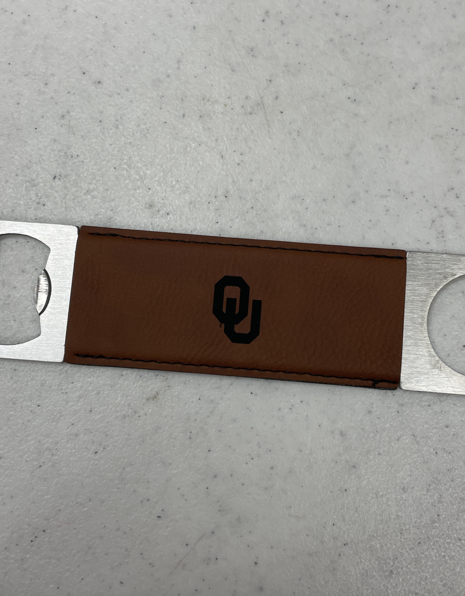 Campus Crystal OU Leather and Metal Bottle Opener