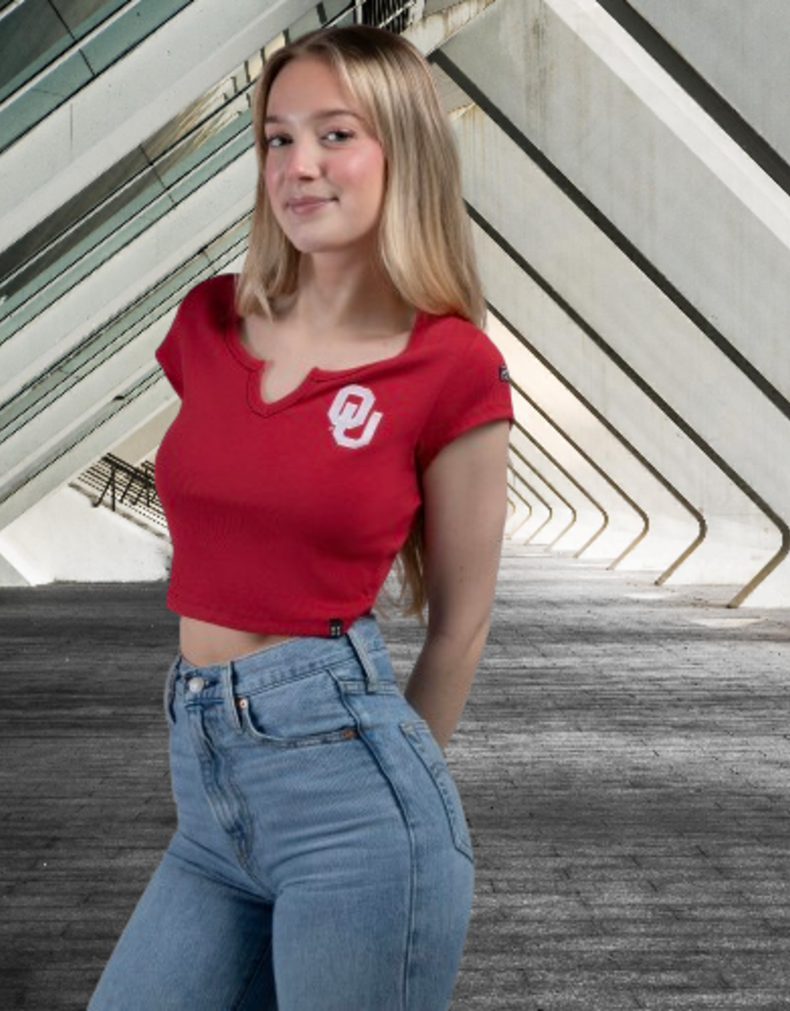 Hype & Vice Womens Cali OU Knit Tee Crimson