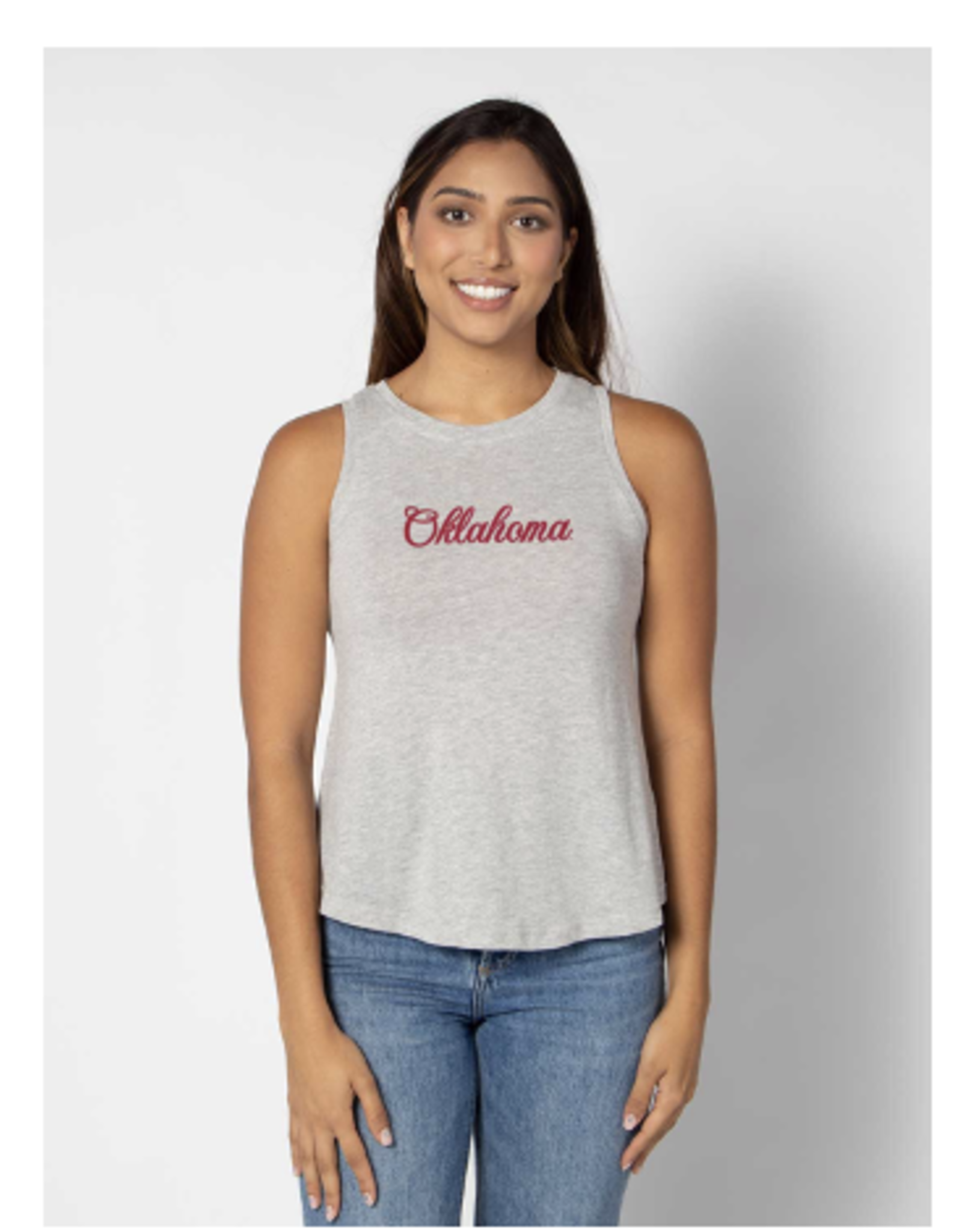 Women's Chicka-d Heather Gray Script Oklahoma Swing Tank