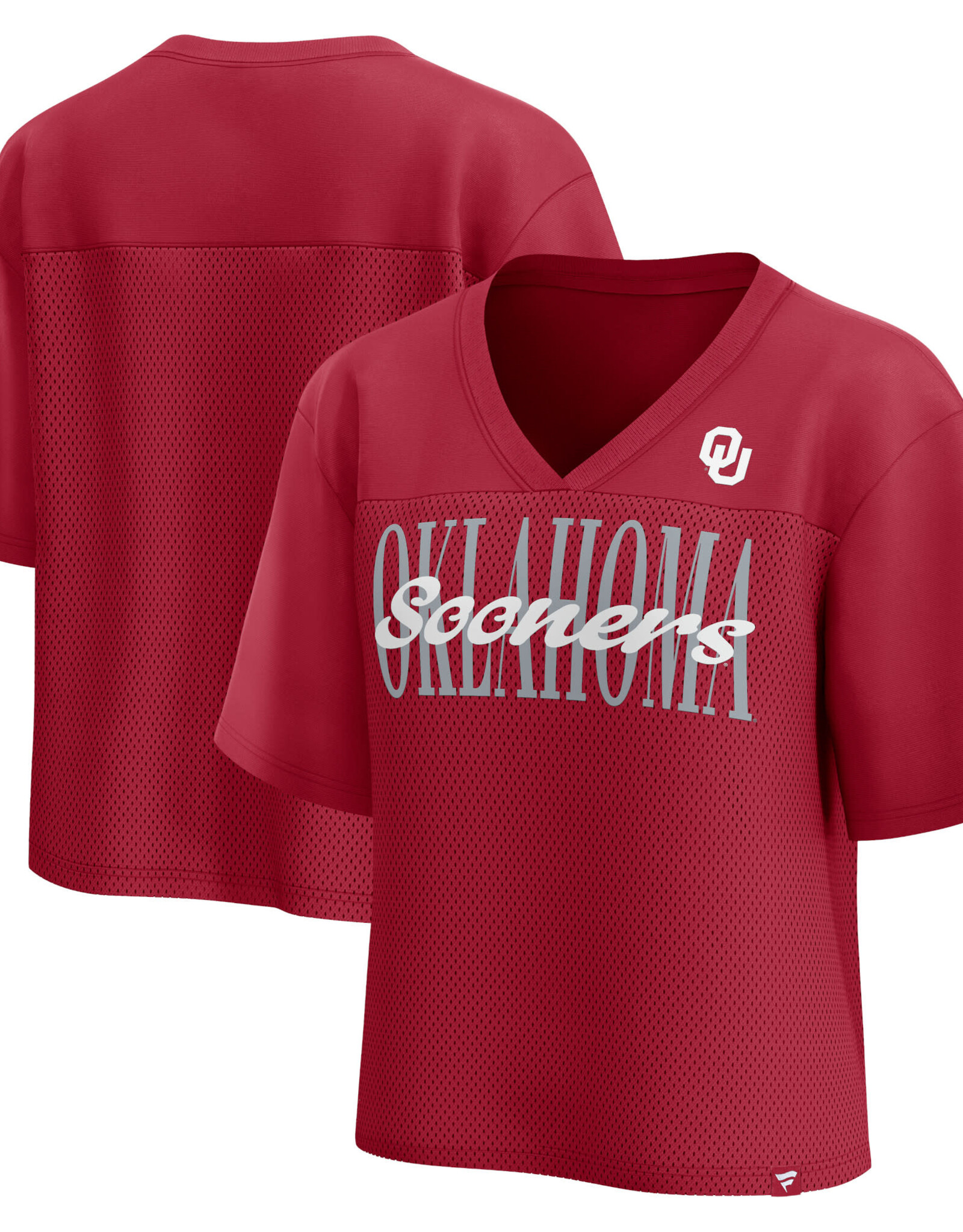 Fanatics Women's Oklahoma Tall Script Overlay Mesh Top