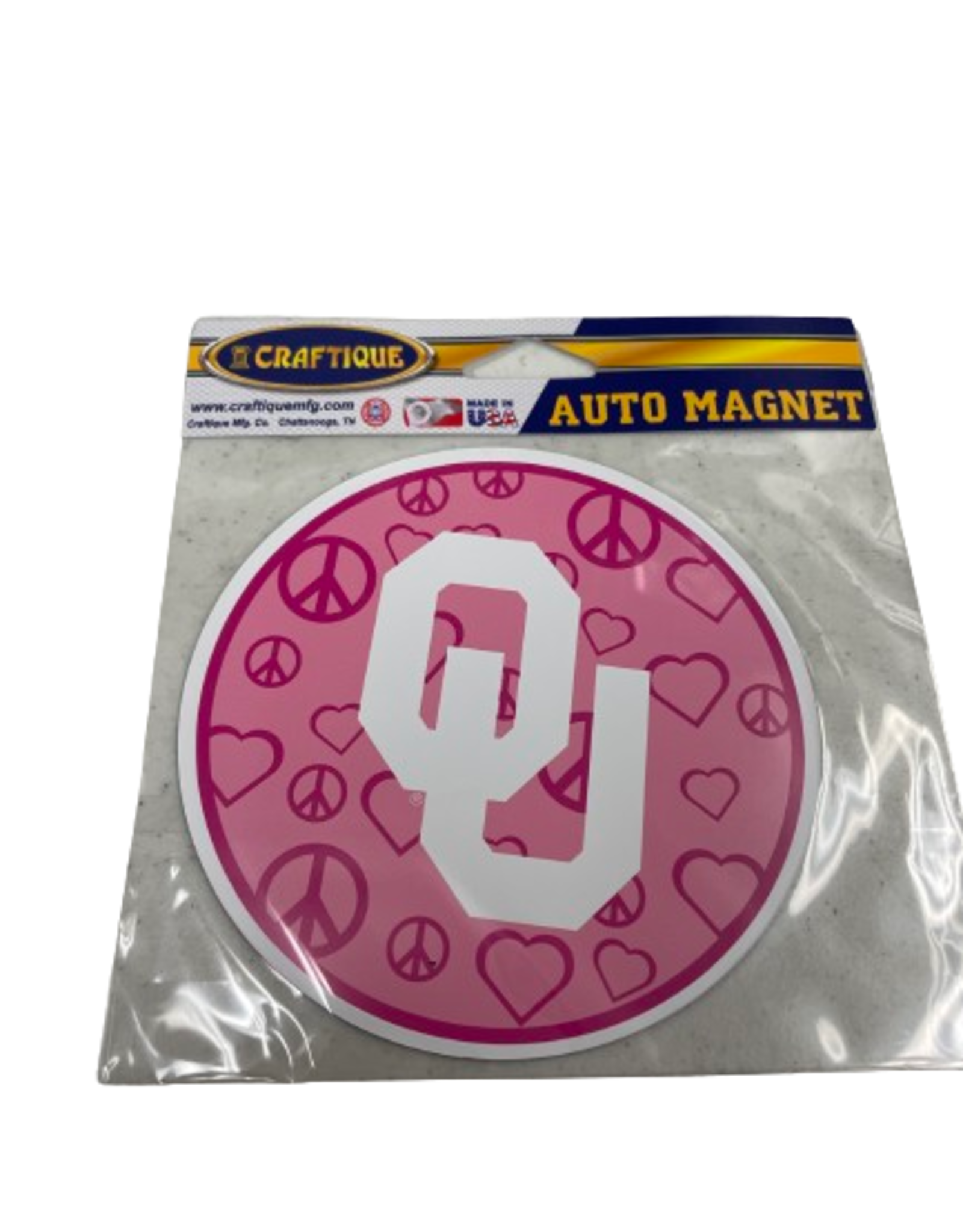 Craftique Pink Peace, Love OU Magnet 5"