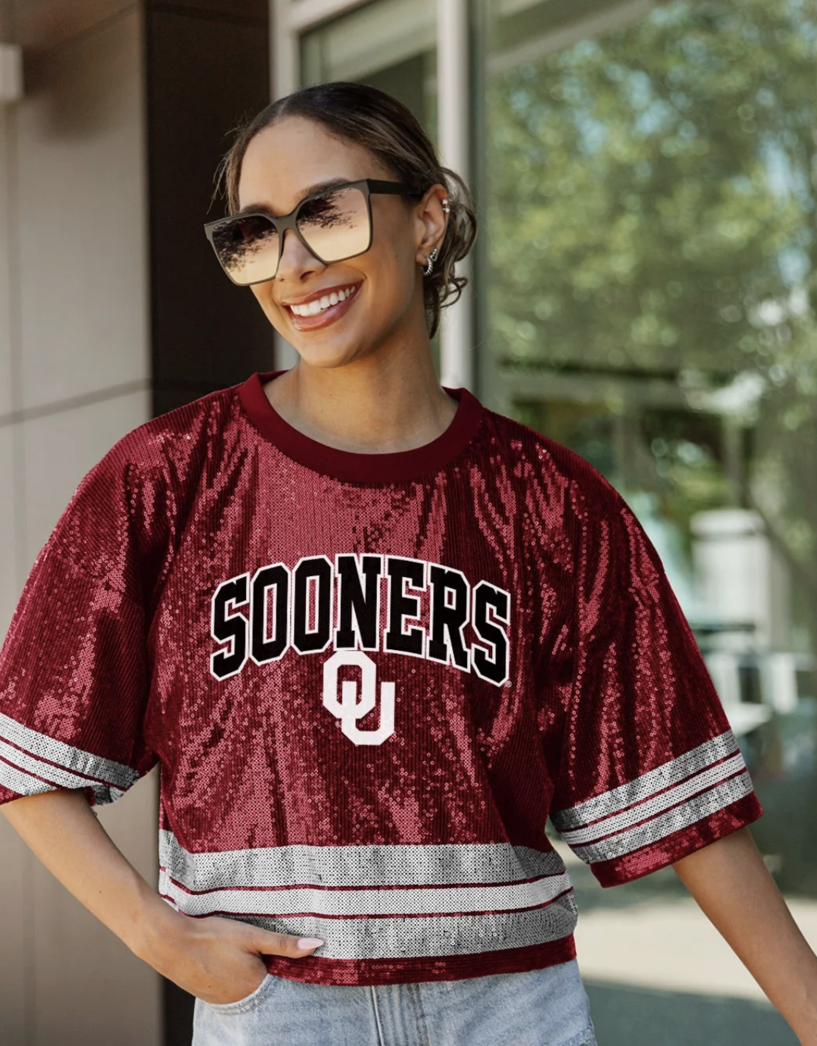 Gameday Couture Sooners OU Sparkle Crop Jersey
