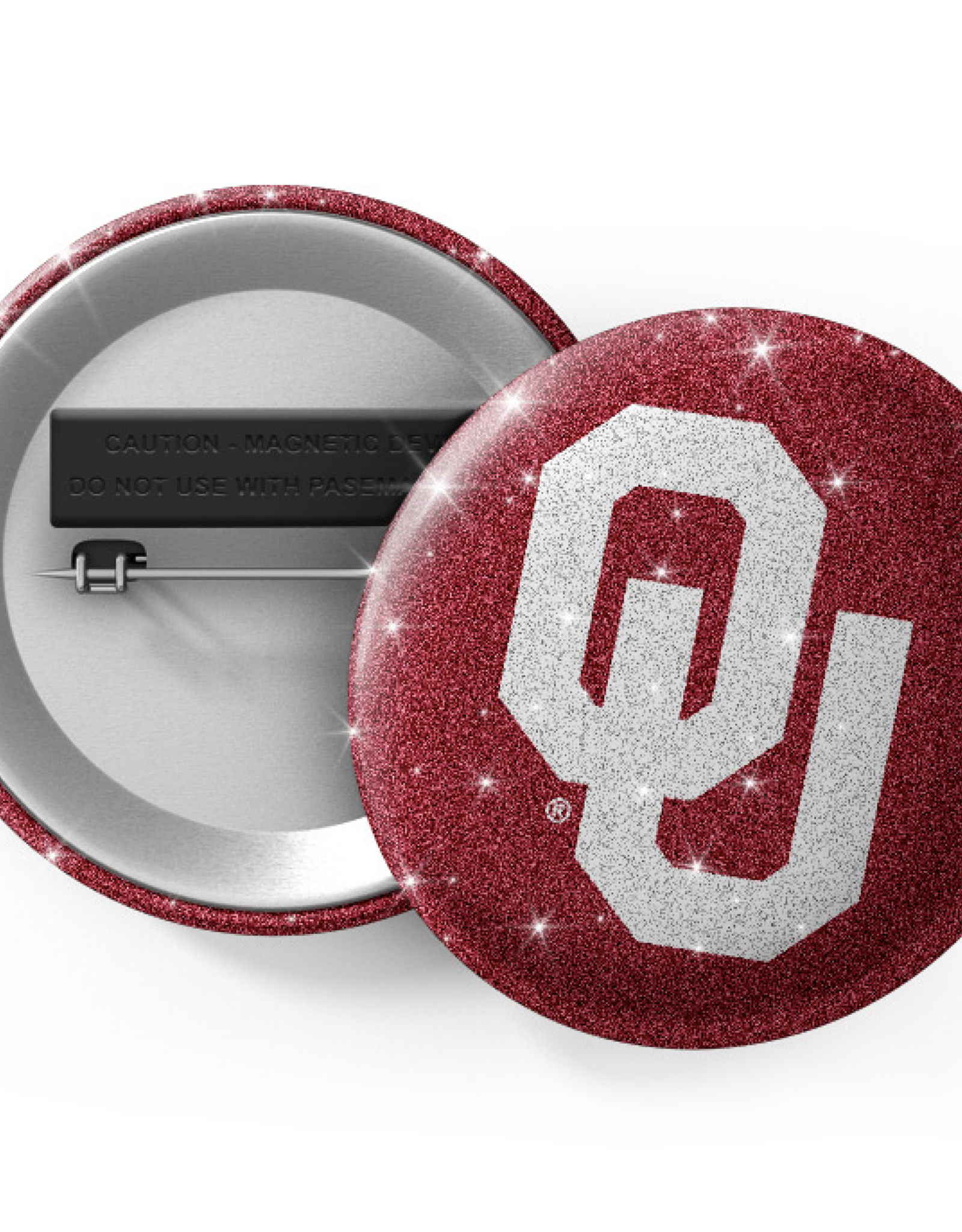 Spirit Gear OU Glitter Button 3" with Pin Back and Magnet