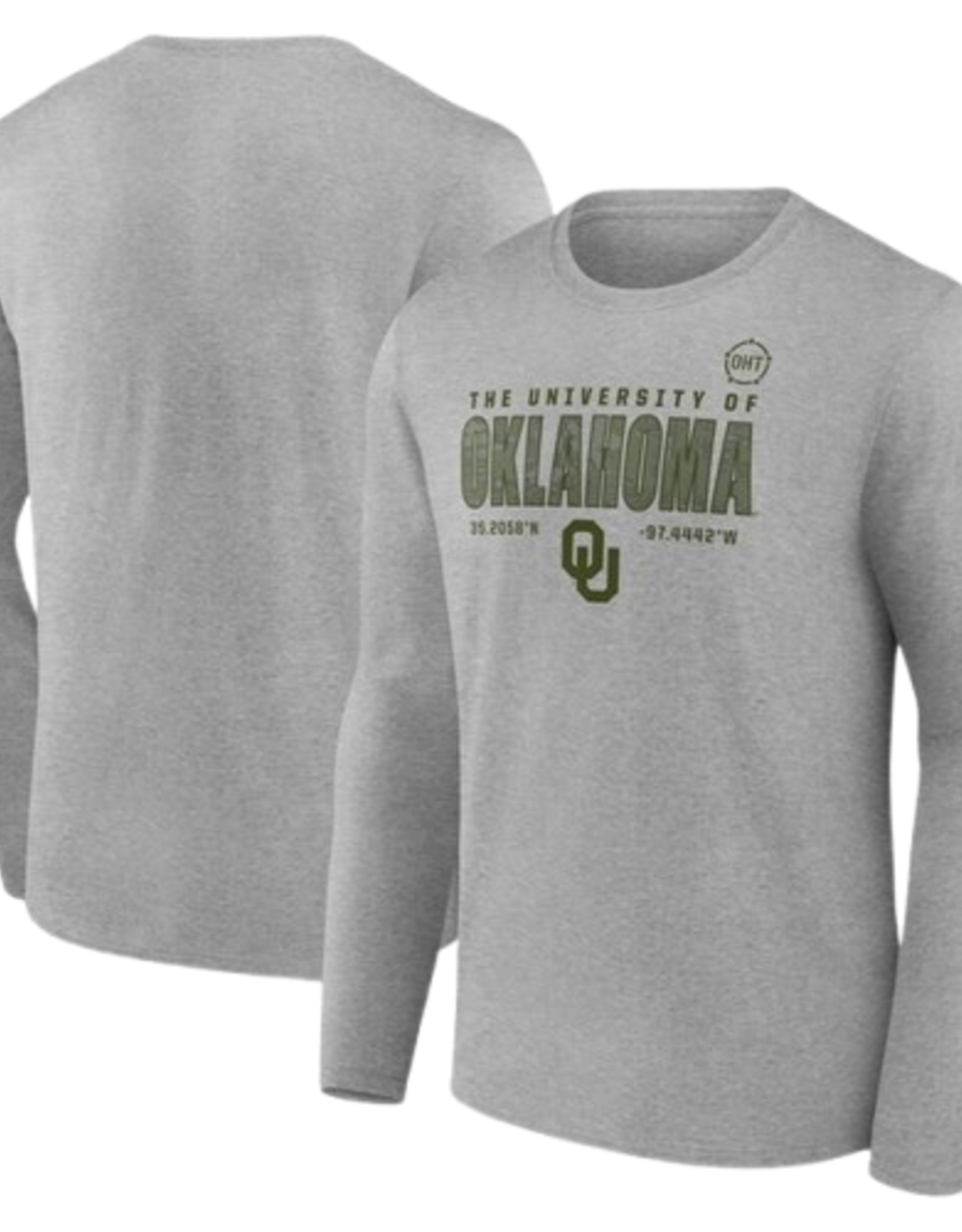 Fanatics Men's OHT Oklahoma OU Grid Steel Heather LS Crew Tee
