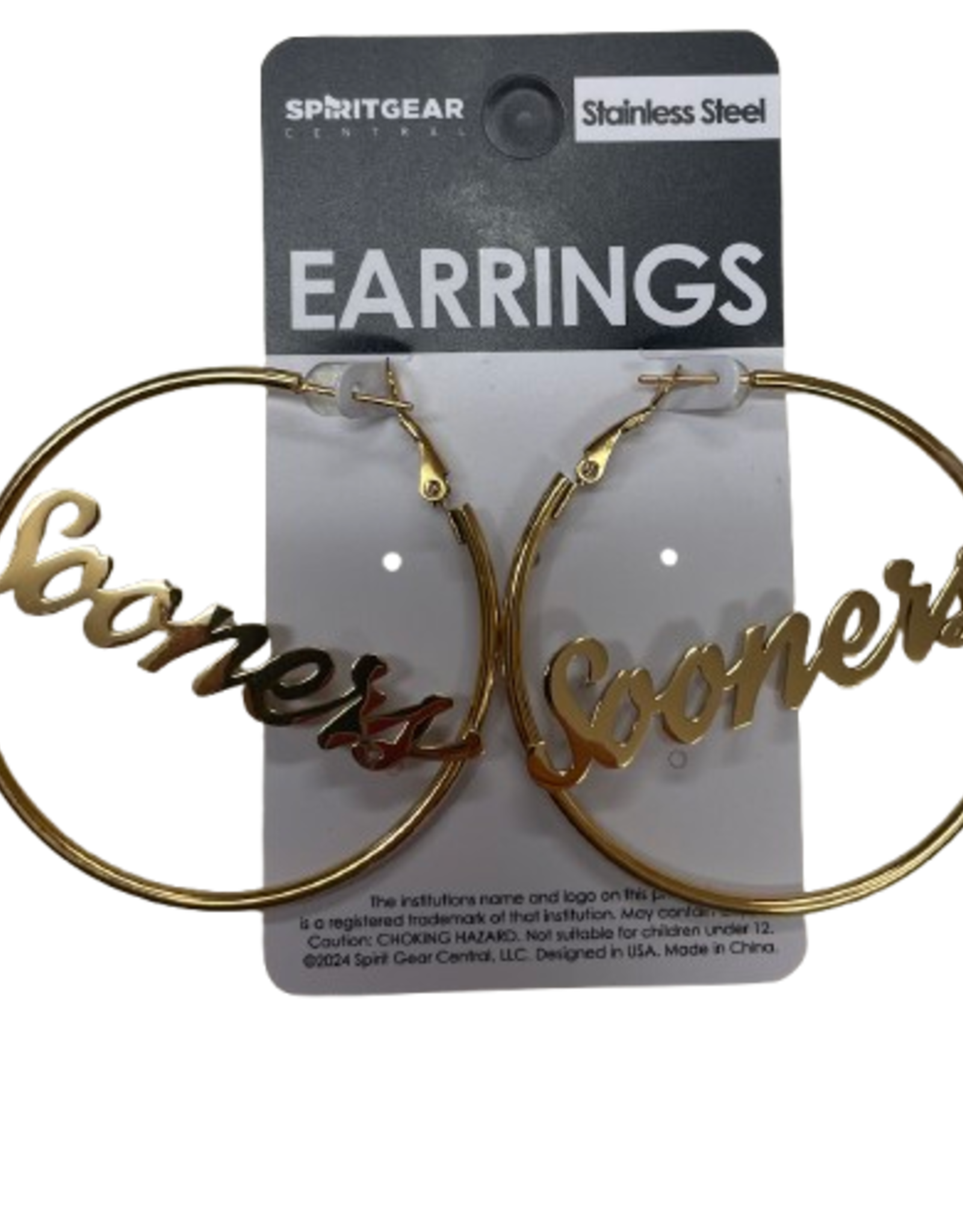Spirit Gear Sooners Gold Tone Hoop Earring (Stainless Steel)