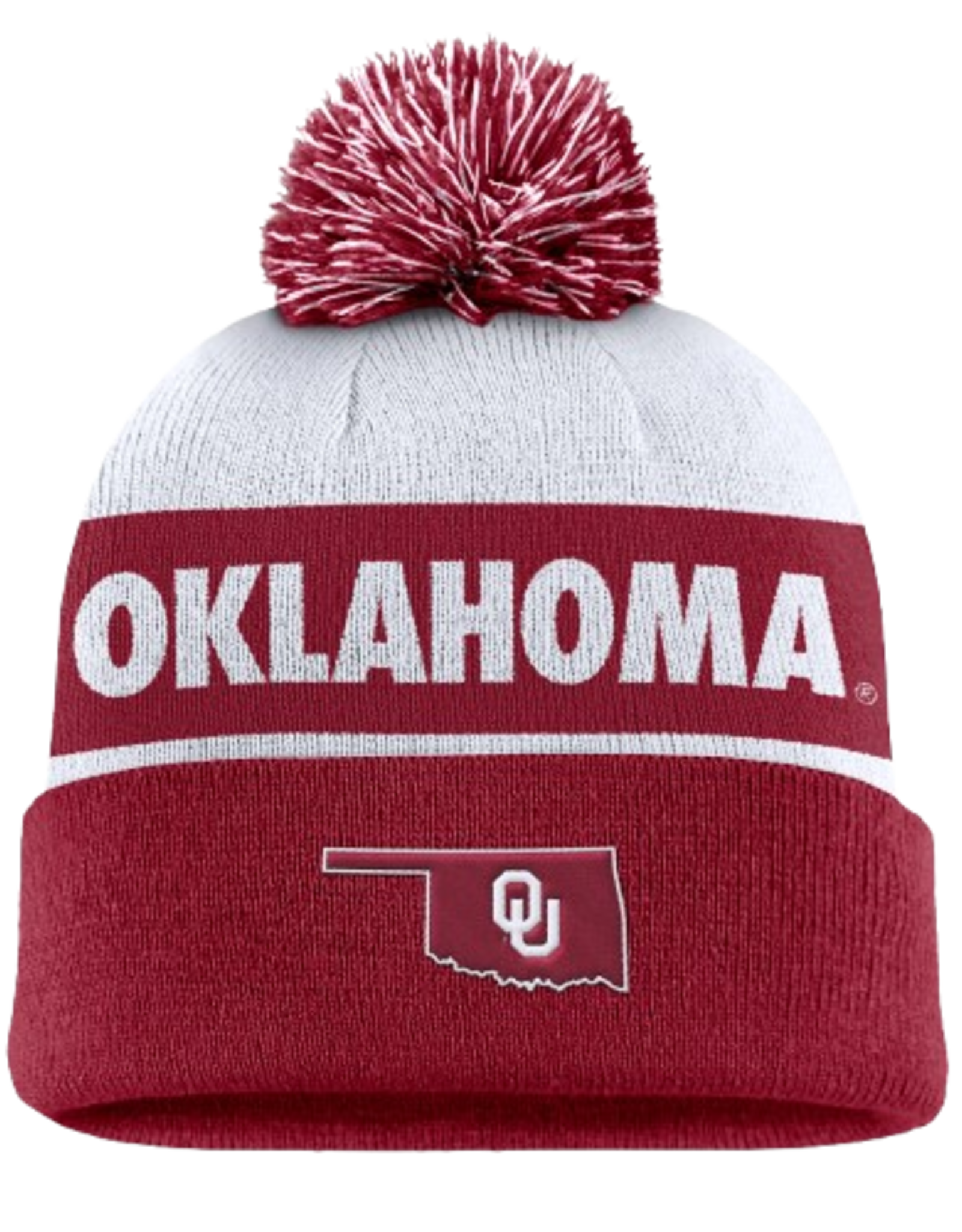 Jordan Men's Jordan Oklahoma Sooners White/Crimson State Shape Peak Pom Beanie
