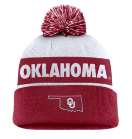 Jordan Men's Jordan Oklahoma Sooners White/Crimson State Shape Peak Pom Beanie