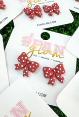 Fan Glam Crimson & White Clay Polka Dot Bow Studs
