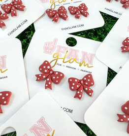 Fan Glam Crimson & White Clay Polka Dot Bow Studs