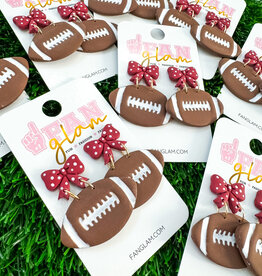 Fan Glam Crimson & White Clay Polka Dot Bow Football Dangles