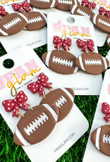 Fan Glam Crimson & White Clay Polka Dot Bow Football Dangles