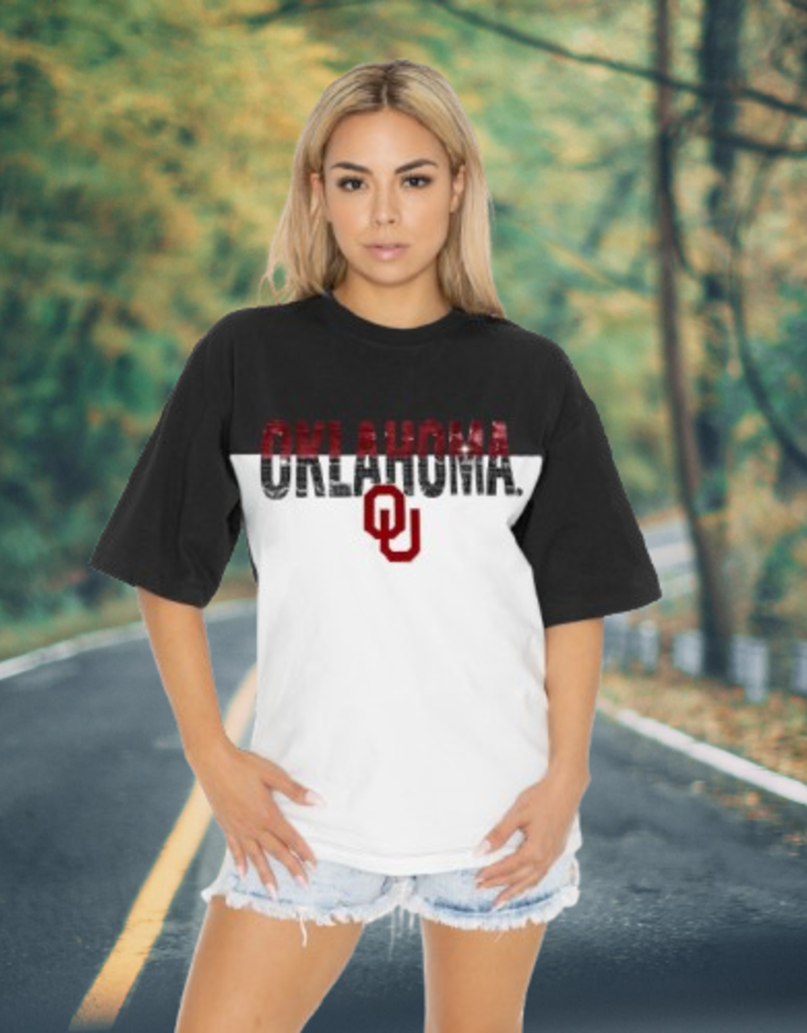 Gameday Couture Womens Oklahoma B&W Split Seam Tee