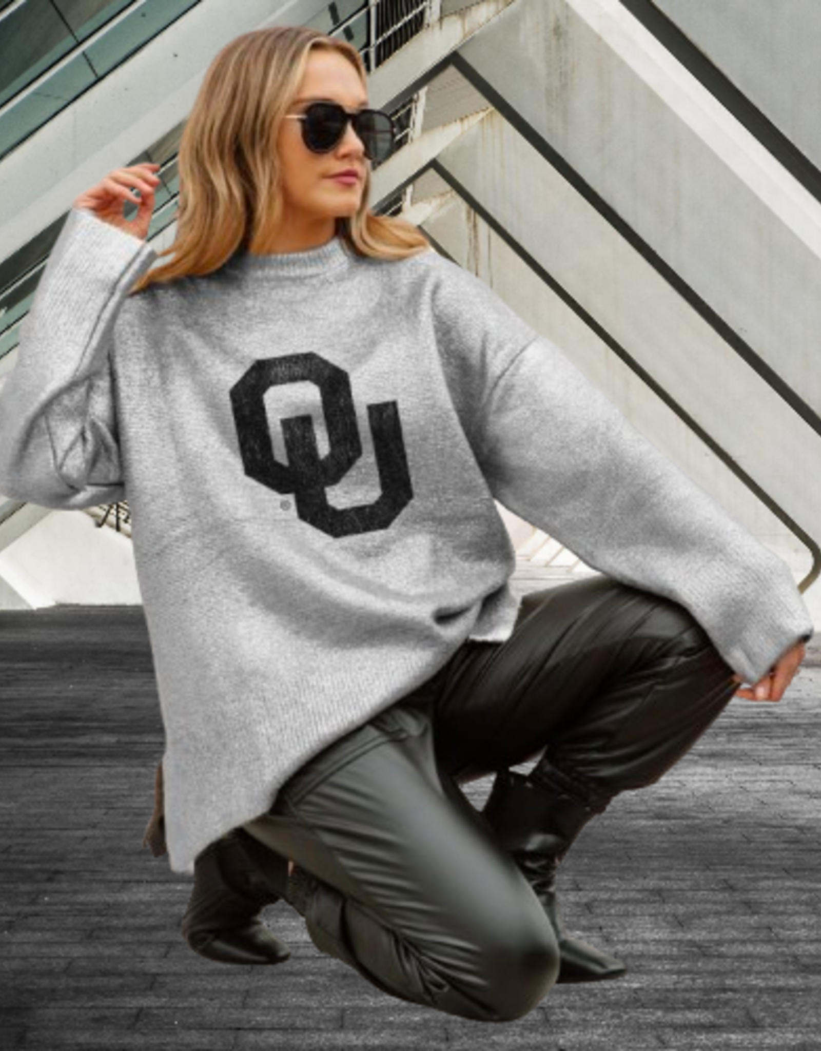 Gameday Couture Womens Oversize Metallic Loose Knit Sweater