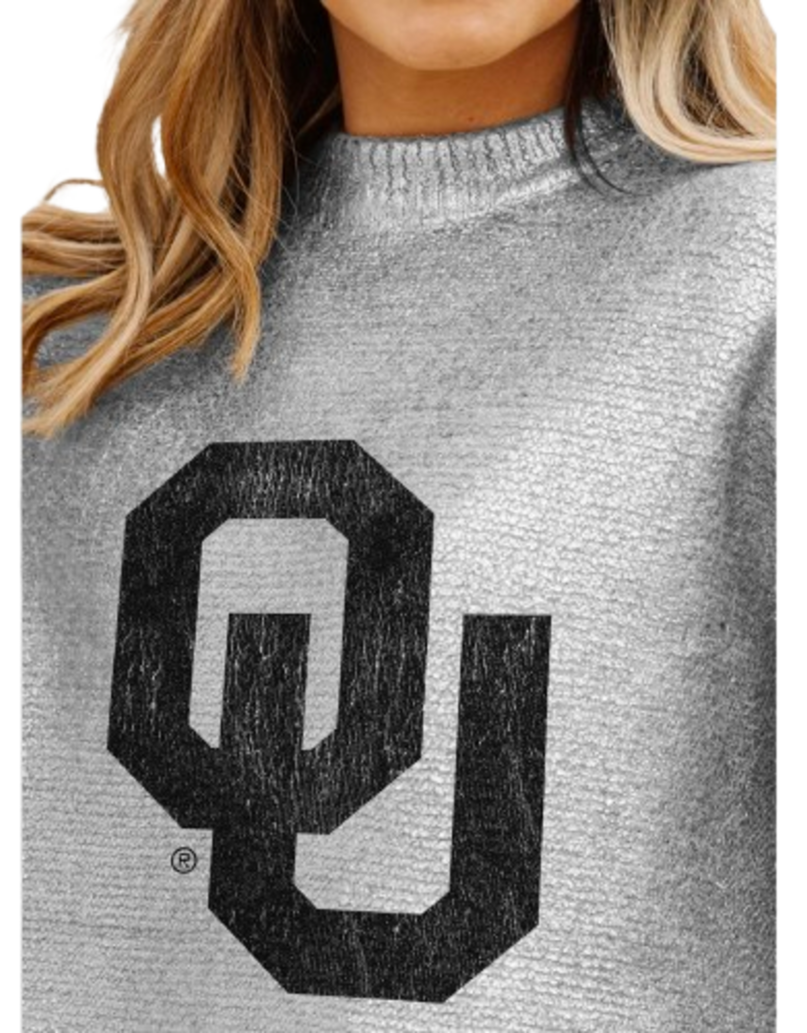 Gameday Couture Womens Oversize Metallic Loose Knit Sweater