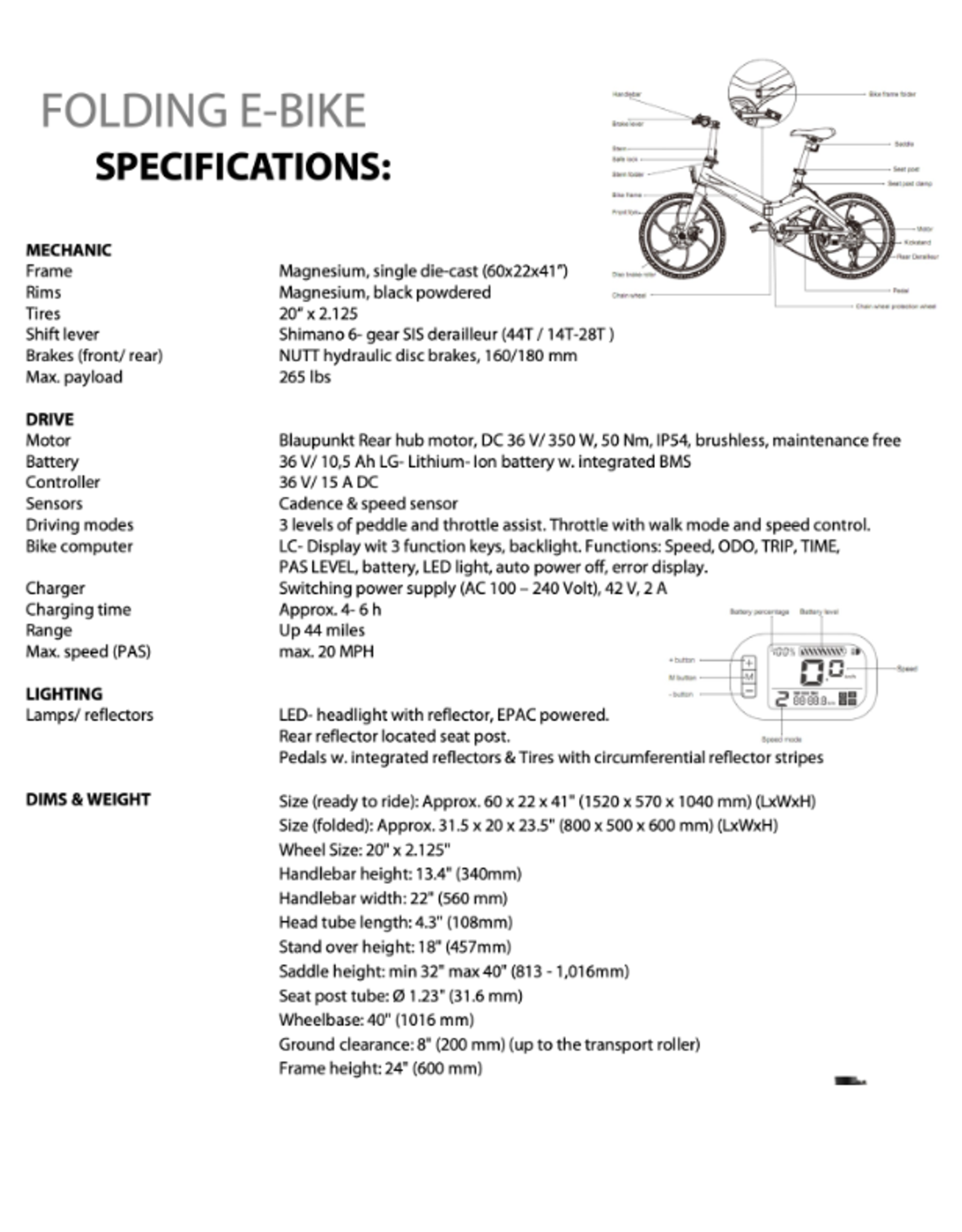 Blaupunkt Oklahoma Folding Electric Bike - Drop Ship From Factory