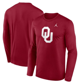 Jordan Mens Jordan Dri-Fit Dk Crimson Primary Logo LS Tee