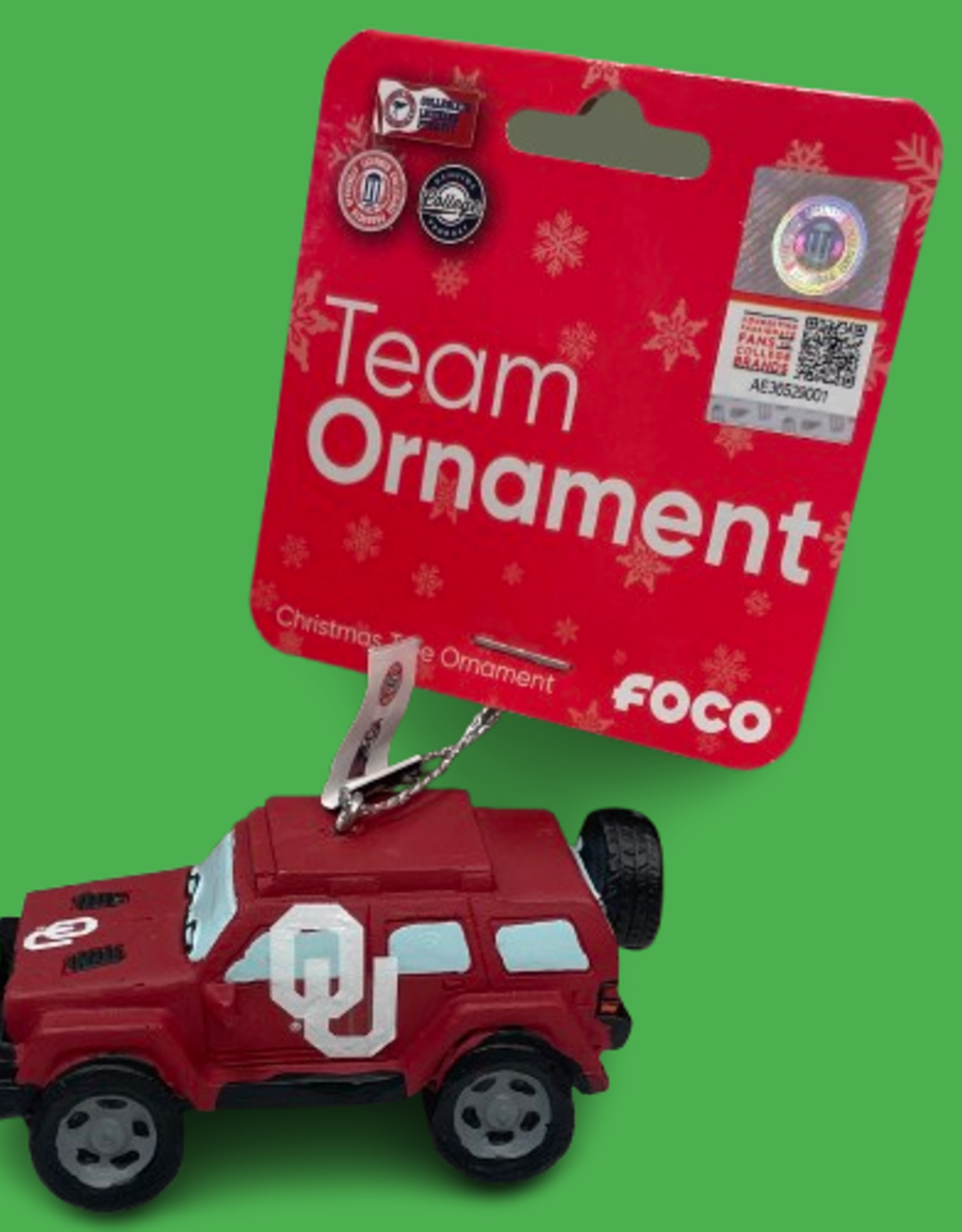Forever Collectibles OU Holiday Jeep Ornament