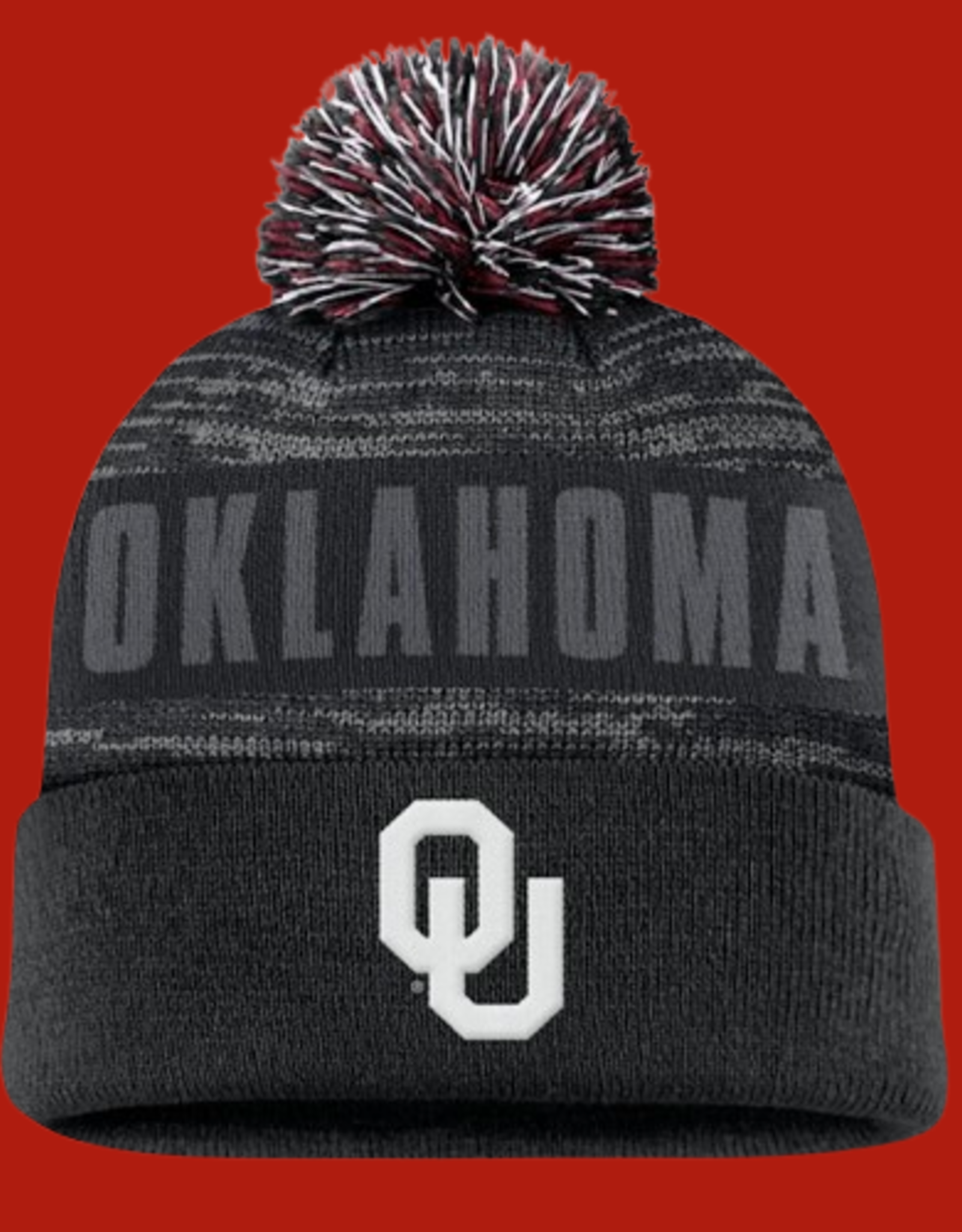TOW OU Colton Black Pattern Beanie with Pom